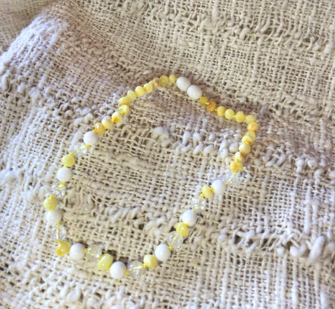 White Shell, Crystal and Amber Necklace